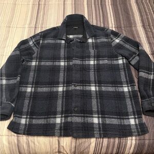 Mens Express Navy Plaid Shirt Jacket